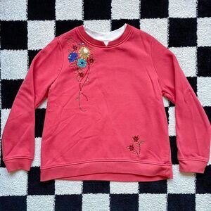 Vintage Orange Floral Sequin Crewneck L